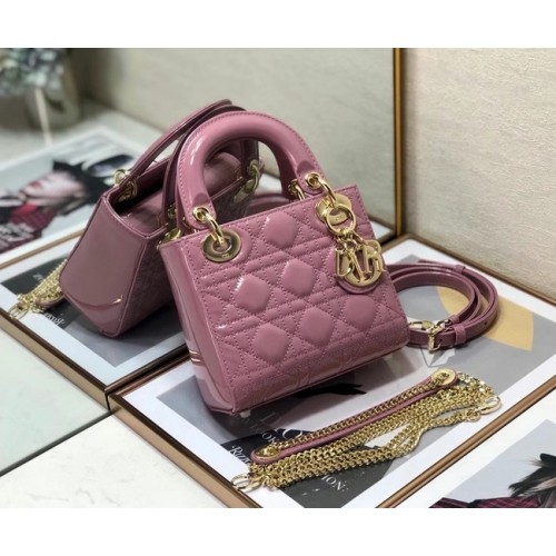 MINI LADY DIOR TASCHE Cannage-Kalbslackleder M0505O rosa