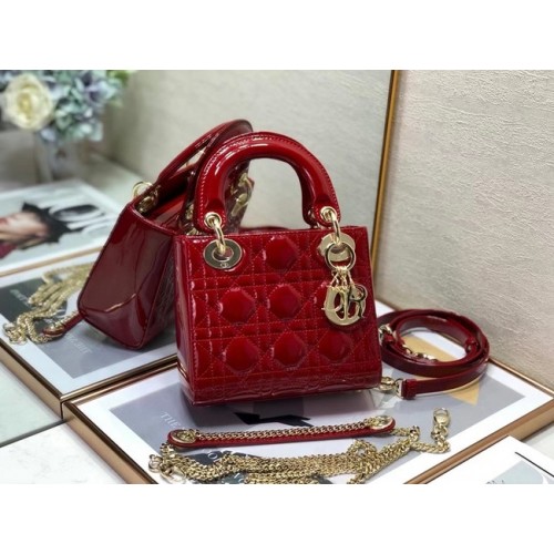 MINI LADY DIOR TASCHE Cannage Kalbslackleder M0505O rot
