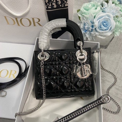 MINI LADY DIOR TASCHE Cannage Kalbsleder M0566OW schwarz&silber