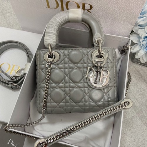 MINI LADY DIOR TASCHE Cannage Kalbsleder M0566OW grau&silber