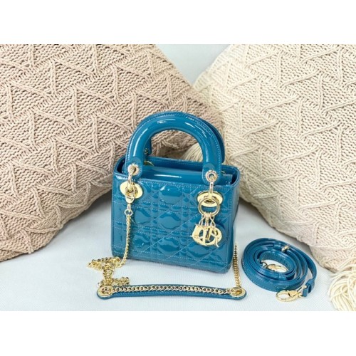 MINI LADY DIOR TASCHE Cannage Kalbsleder M0566OW Himmelblau&Gold