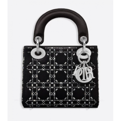MINI LADY DIOR TASCHE Strass Cannage Satin M0500P schwarz