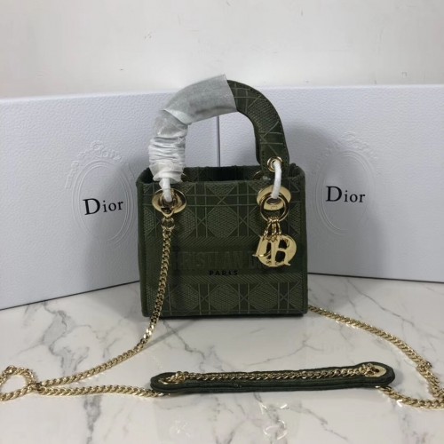 MINI LADY DIOR TRAGETASCHE AUS BESTICKTEM CANVAS C4531 Schwarzgrün