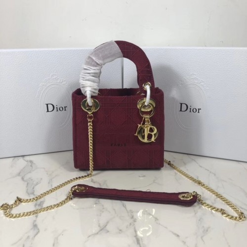 MINI LADY DIOR TRAGETASCHE AUS BESTICKTEM LEINWAND C4531 Bordeaux