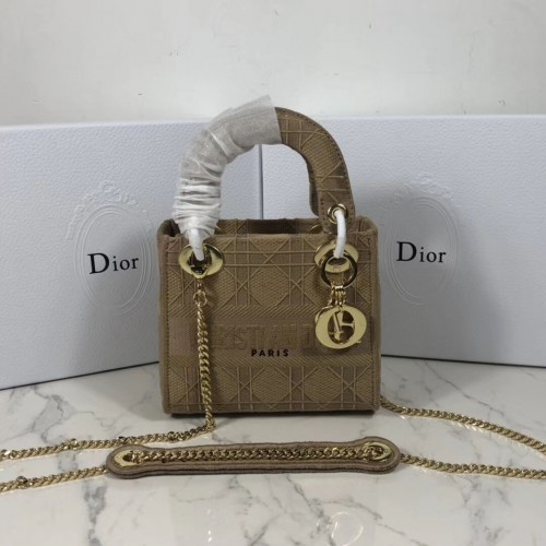 MINI LADY DIOR TRAGETASCHE AUS BESTICKTEM CANVAS C4531 Hautfarben