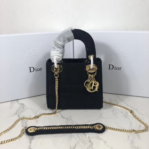 MINI LADY DIOR TRAGETASCHE AUS BESTICKTEM CANVAS C4531 schwarz