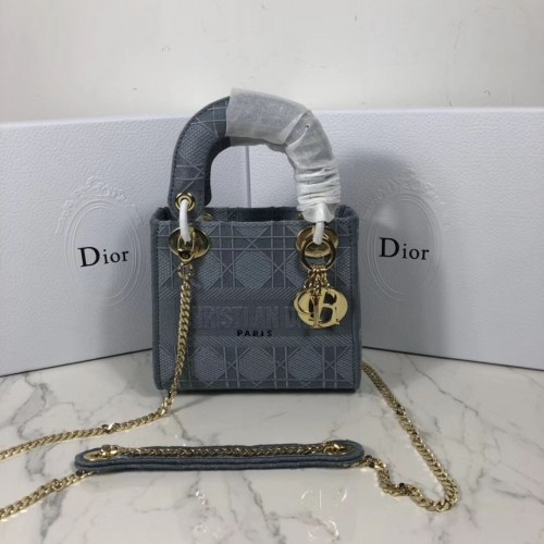 MINI LADY DIOR TOTE BAG AUS BESTICKTEM CANVAS C4531 Graublau