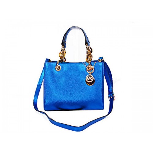 Michael Kors Mini Jet Set Reisetasche aus perlmuttfarbenem Leder N8861 Blau