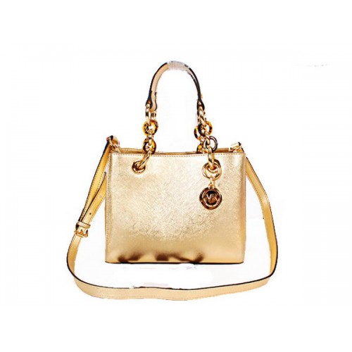 Michael Kors Mini Jet Set Reisetasche aus perlmuttfarbenem Leder N8861 Gold