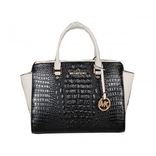 Michael Kors Selma Tasche aus Krokoleder MK0909 Schwarz & Weiß