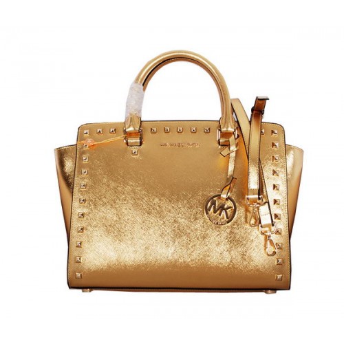 Michael Kors Selma Top-Zip Satchel Bag MK8710 Gold