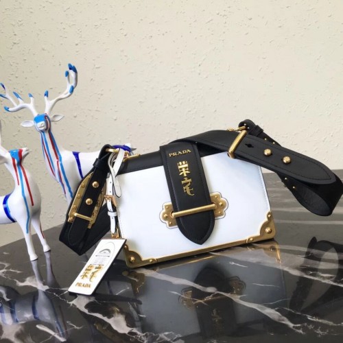 Prada Cahier Leder Umhängetasche 1BD045 Schwarz & Weiß
