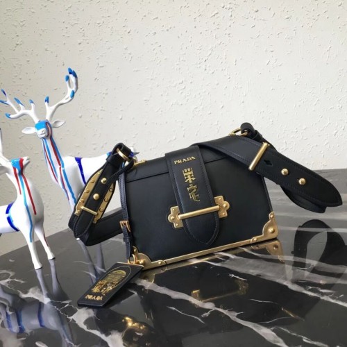 Prada Cahier Leder Umhängetasche 1BD045 Schwarz