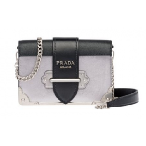 Prada Cahier Kalbsledertasche 1BH018 Silber