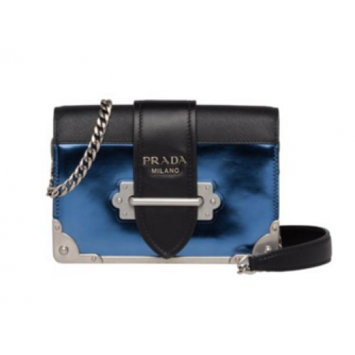 Prada Cahier Kalbsledertasche 1BH018 blau