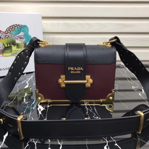 Prada Cahier Ledertasche 1BD045 Burgunderrot&schwarz