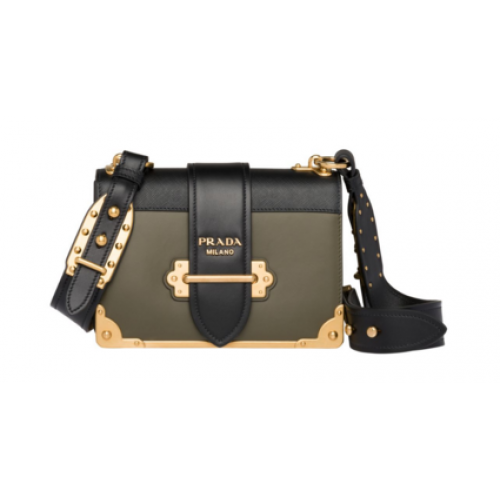 Prada Cahier Lederumhängetasche 1BD045 Khaki&schwarz