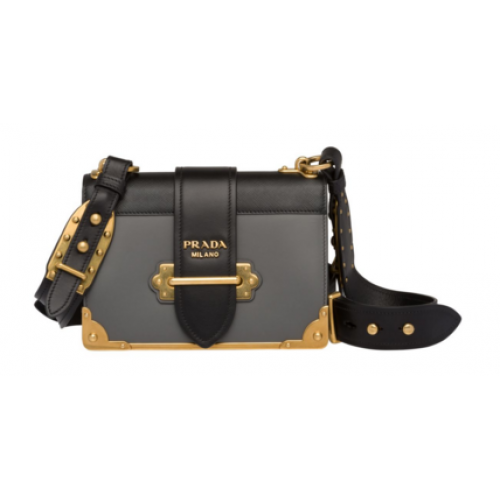 Prada Cahier Leder Umhängetasche 1BD045 grau&schwarz