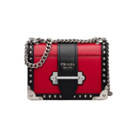 Prada Cahier nietenbesetzte Ledertasche 1BD045-1 rot&schwarz