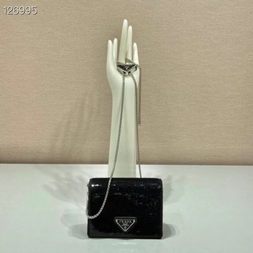 Prada Kristallbesetzter Kartenhalter mit Schultergurt 1MR024 schwarz