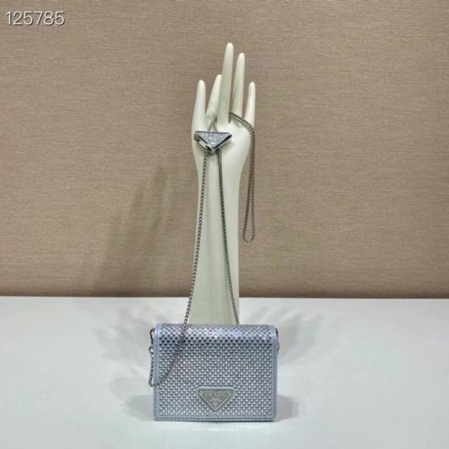 Prada Kristallbesetzter Kartenhalter mit Schulterriemen 1MR024 Silber