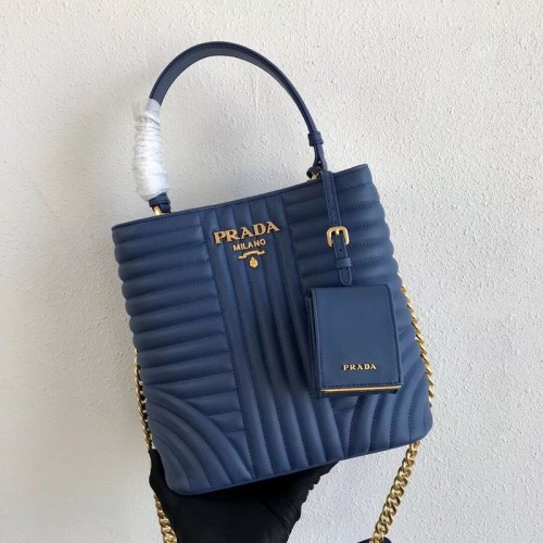 Prada Double Saffiano Original Kalbsledertasche 1BA212 Blau