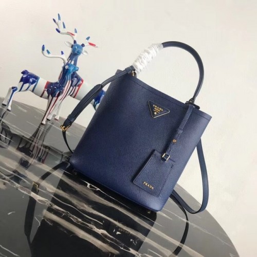 Prada Double Saffiano Ledertasche 1BA212 blau