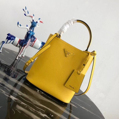 Prada Double Saffiano Ledertasche 1BA212 Zitrone