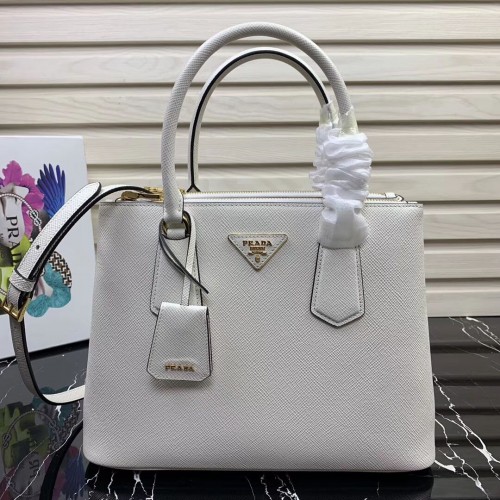 Prada Galleria Saffiano Ledertasche 1BA232 Weiß