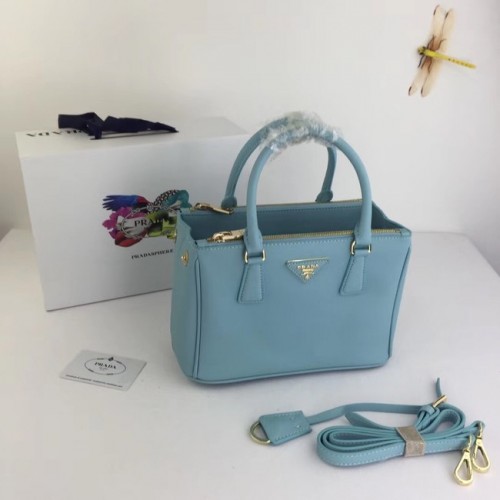 Prada Galleria Kleine Saffiano Ledertasche BN2316 hellblau