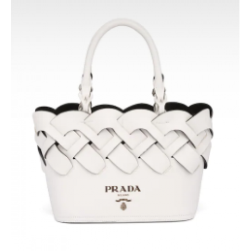 Prada Leder Tress Tote 1BG318 weiß