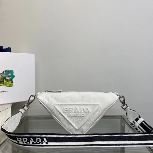 Prada Leather Triangle Umhängetasche 2EV055 weiß