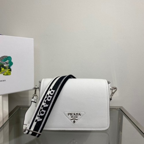 Prada Ledertasche mit Schultergurt 1BD314 weiß