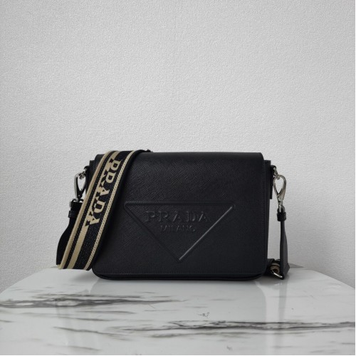 Prada Ledertasche mit Schultergurt 2BV031 schwarz