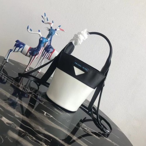 Prada Margit Leder Umhängetasche 1BE015 Schwarz&Weiß