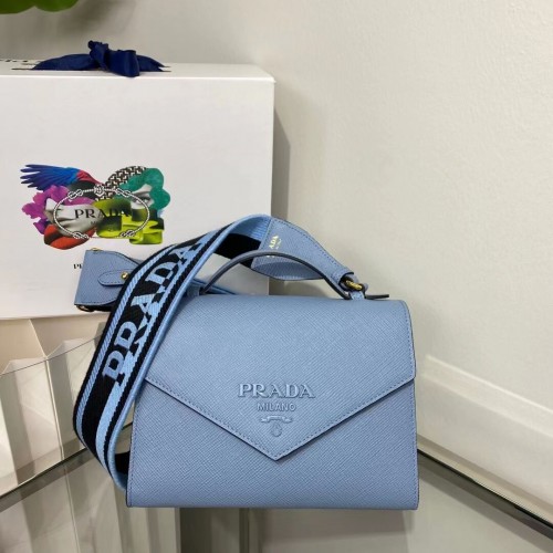 Prada Monochrome Saffiano und Ledertasche 1BD317 himmelblau