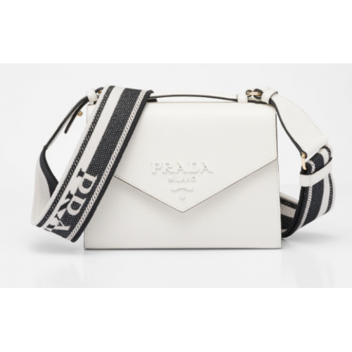 Prada Monochrome Saffiano und Ledertasche 1BD317 weiß