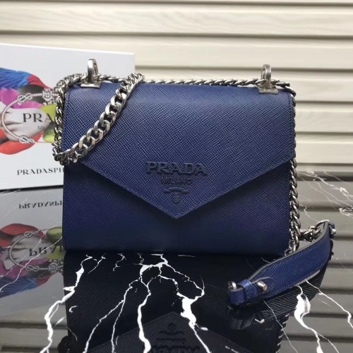 Prada Monochrome Saffiano-Ledertasche 1BD127 blau