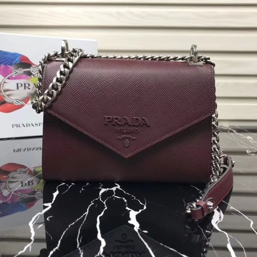 Prada Monochrome Saffiano-Ledertasche 1BD127 fuchsia