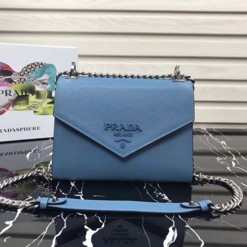 Prada Monochrome Saffiano-Ledertasche 1BD127 hellblau