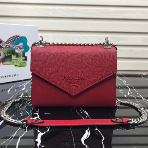 Prada Monochrome Saffiano-Ledertasche 1BD127 rot