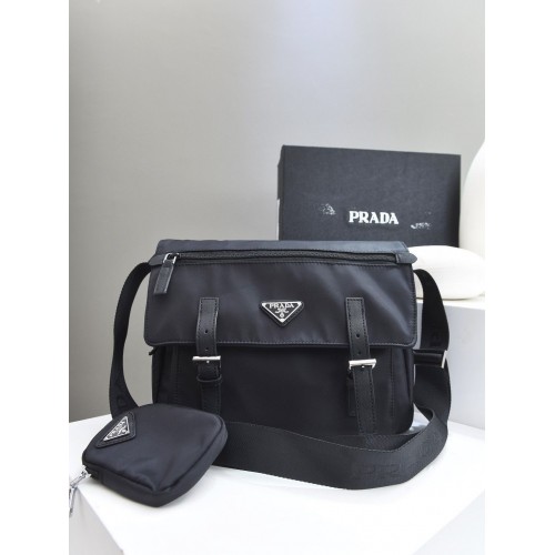 Prada Nylon Flap Messenger Umhängetasche PN1259 Schwarz