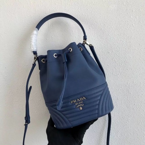 Prada Original Kalbsleder Bucket Bag 1BH038 Blau