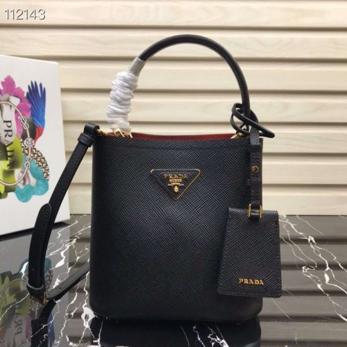 Prada Panier kleine Original Saffiano Tasche 1BA217 Schwarz