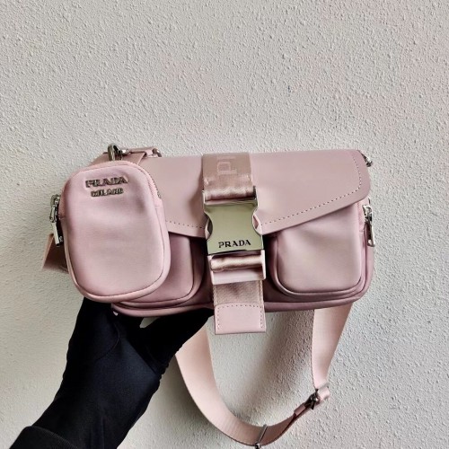 Prada Pocket Tasche aus Nylon und gebürstetem Leder 1BD295 rosa