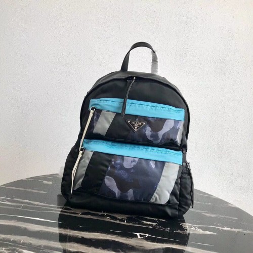 Prada Bedruckter Rucksack aus technischem Gewebe 2VZ025 schwarz&blau