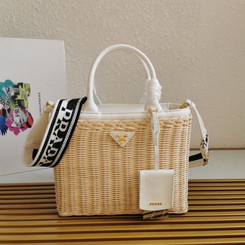 Prada Raffia Tragetasche 1BG835 weiß
