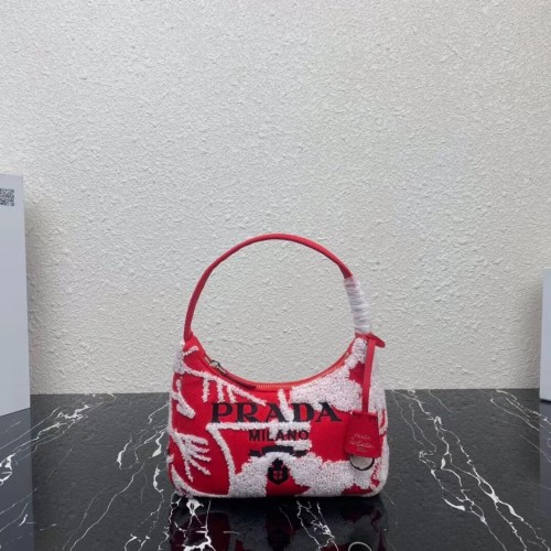 Prada Re-Edition 2000 bestickte Bohrer-Minitasche 1NE515 rot