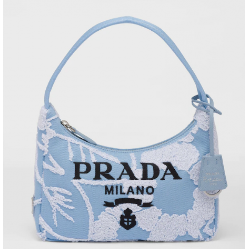 Prada Re-Edition 2000 bestickte Bohrer-Minitasche 1NE515 Himmelblau