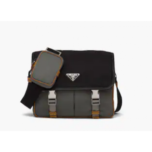 Prada Umhängetasche aus Re-Nylon und Saffiano-Leder 2VD769 schwarz&grau